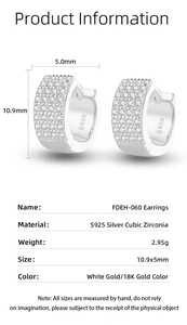 Detailed dimensions of S925 sterling silver hoop earrings with triple-row pavé cubic zirconia