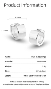 Detailed size chart and specifications for wide S925 sterling silver hoop earrings