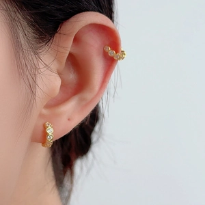 Parure de boucles d'oreilles et manchette C en argent S925 avec zircons cubiques