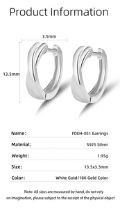 Detailed S925 silver hoop earrings product specifications with 13.5mm height and 3.5mm width