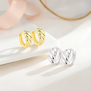 Élégantes boucles d'oreilles créoles torsadées en argent S925 or et argent pour femme