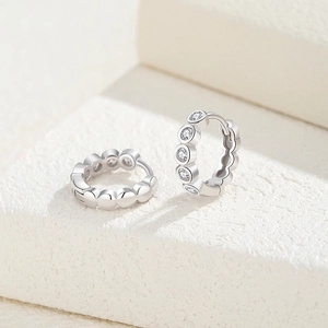 Elegant S925 sterling silver hoop earrings with micro-set round cubic zirconia accents