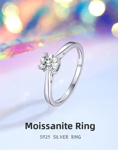 Detailed view of S925 sterling silver stamp on a 0.5CT moissanite solitaire ring