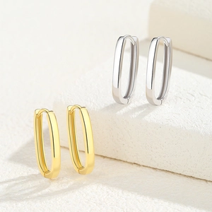Minimalist S925 sterling silver U-shaped hoop earrings in gold and silver finish