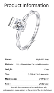 Makroaufnahme von S925 Silberring mit 0,5CT Moissanit-Stein und graviertem Logo