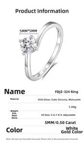 Detail of S925 sterling silver ring with 0.5ct moissanite in six-prong setting