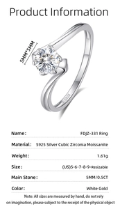 Scheda tecnica dell'anello in argento S925 moissanite 0,5ct con dettagli taglie