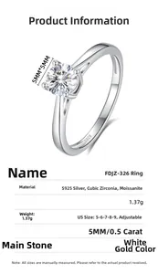 Close-up of a 0.5ct round moissanite ring with six-prong setting in S925 sterling silver