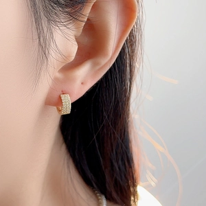 Elegant gold S925 silver huggie hoop earrings with triple rows of micro-paved zircons
