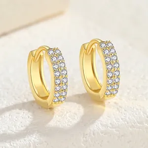 Orecchini a Cerchio in Argento Sterling 925 a Doppia Fila di Zirconia Cubica Fibbie Geometriche per Donna Orecchini Tondi alla Moda