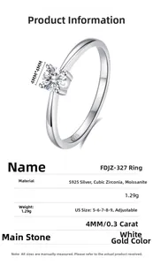 Macro detail of S925 sterling silver ring with 0.3ct moissanite and adjustable band