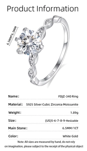 Détails de la bague en argent S925 à six griffes avec un moissanite de 1 carat