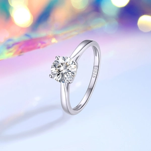 Klassischer S925 Sterling Silber Ring mit 1ct Moissanit im runden Brillantschliff-Design