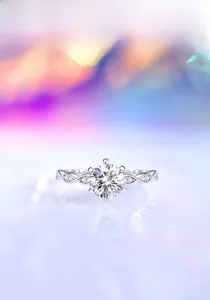 Bague classique en argent S925 à six griffes avec moissanite et anneau torsadé