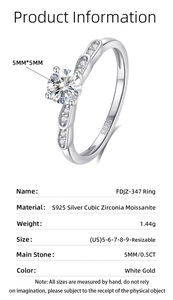 Detailed size specifications for S925 sterling silver 0.5ct moissanite solitaire ring