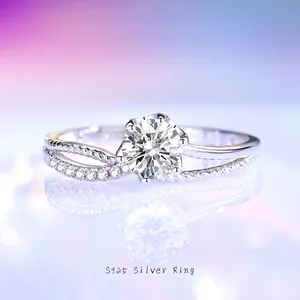 Anello Moissanite Sei Griffe Argento Sterling 925 Fascia Intrecciata Zirconia Fidanzamento Matrimonio Gioielli Argento Donna