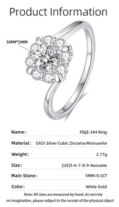 Detailed product information of S925 silver flower ring with 0.5ct moissanite center stone
