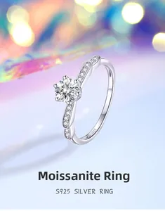 Detail of S925 silver moissanite ring showing the hallmark and brilliant 0.5ct main stone