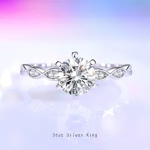 Bague en Argent Sterling 925 avec Moissanite Bande Torsadée Zircone Incrustée Bijoux de Mariage Élégants pour Femme