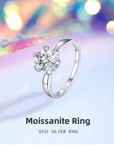 Detailed close-up of S925 silver stamp on a 1ct moissanite flower ring band