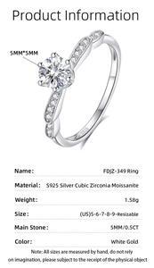 Detail of 0.5ct Moissanite S925 silver ring with classic six-prong setting and pavé zircons