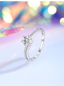 Detailed view of S925 silver ring featuring six-prong setting and 0.5ct moissanite stone