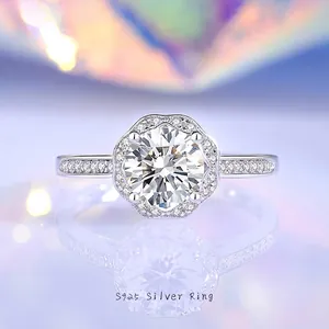 925 Sterlingsilber Moissanit Ring Für Damen Rundschliff Halo Minimalistischer Nische Verlobungsring Zirkonia Eingelegter Schmuck
