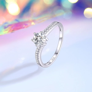Classic S925 sterling silver ring featuring a 0.5ct Moissanite diamond in a 6-prong setting