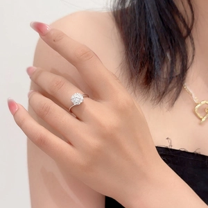 Elegant S925 sterling silver moissanite cluster ring shown on model hand