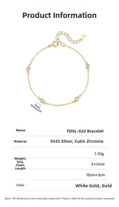 Detail of S925 sterling silver bracelet specs showing 3mm zirconia and 15+3cm chain length