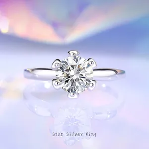S925 Sterling Silver Flower Open Ring For Women Adjustable Moissanite Zirconia Inlaid Jewelry Minimalist D Color Moissanite Ring