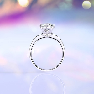 Classic six-prong 1ct moissanite ring in S925 sterling silver with heart-shaped hollow details