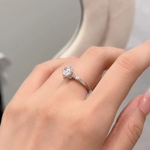 Classic 1ct moissanite S925 sterling silver solitaire ring shown on female hand