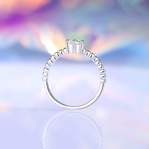 5mm moissanite ring with six-prong setting and beaded band in S925 sterling silver