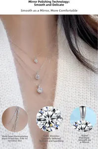 Close-up of S925 silver moissanite pendant sizes shown on a model for comparison