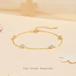 S925 Sterling Silver Bracelet Round Cubic Zirconia Minimalist Adjustable Chain For Women Elegant Daily Fashion Jewelry