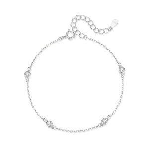 Minimalist S925 sterling silver chain bracelet with four sparkling round zircon stones