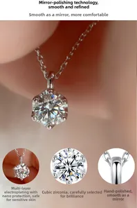 Detail of 1ct cubic zirconia pendant with mirror polishing and nano plating on silver chain
