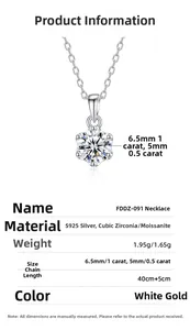 Detailed specs of S925 silver 0.5ct/1ct round moissanite pendant necklace with 6-prong setting