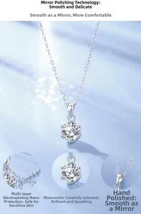 Macro detail of 5mm moissanite necklace showing six-prong setting and mirror polished silver