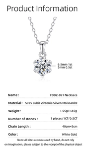 Macro shot of 925 sterling silver six-prong setting necklace with 5mm moissanite pendant