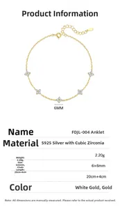 Detail eines S925 Sterlingsilber-Fußkettchens mit funkelnden Zirkonia-Glücksklee