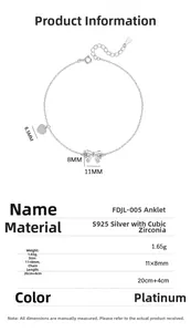 Detail specifications of S925 silver bow anklet with 20cm plus 4cm extension chain