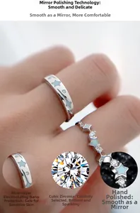 Detailed macro view of S925 sterling silver star ring with blue enamel and cubic zirconia