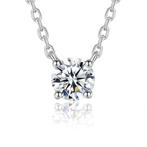 Halskette aus S925 Sterlingsilber mit brillantem runden Solitär-Moissanit-Anhänger