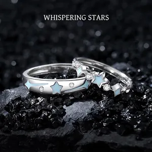 925 Sterling Silver Couple Rings For Women Men Luminous Shooting Star Adjustable Open Rhinestone Starry Sky Jewelry Gift