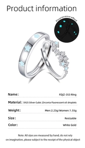 Detail of S925 silver luminous star couple rings with glowing enamel and zircon inlay