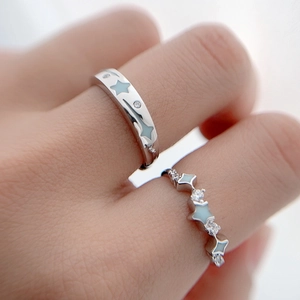 S925 sterling silver adjustable rings with blue star enamel and zircon accents