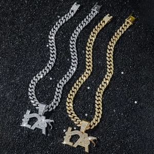 Colliers cubains en argent et or avec pendentif lettre LA glacé style hip hop