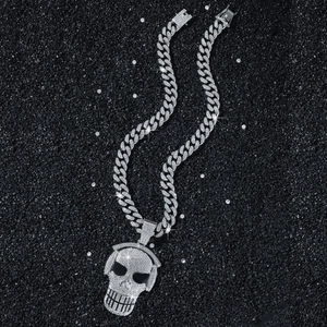 Hip hop skull pendant with headphones and iced out Cuban link chain for men